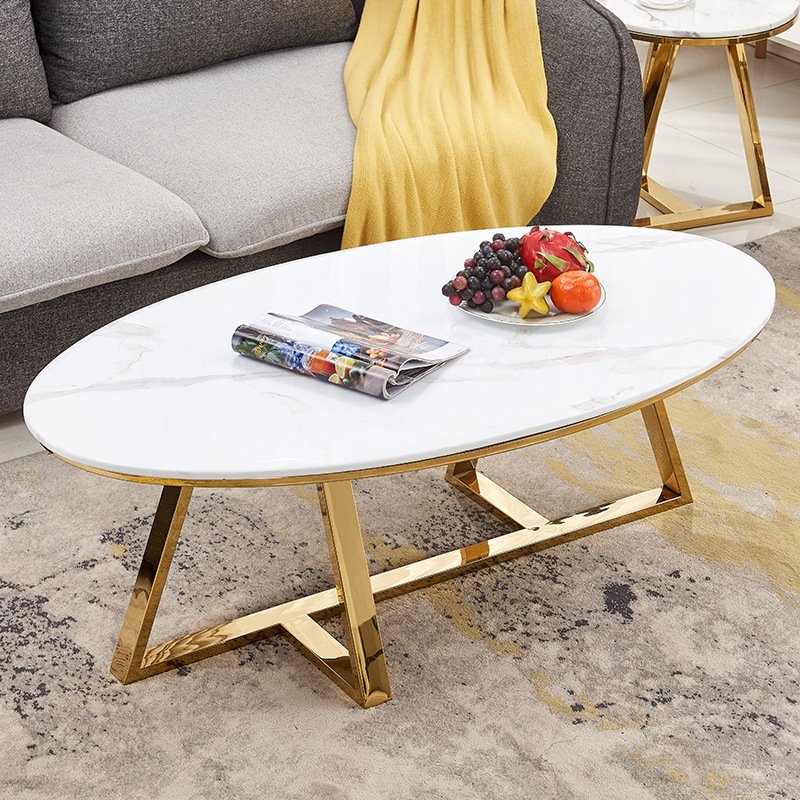 Chloé Ovale coffee table in real shiny golden marble