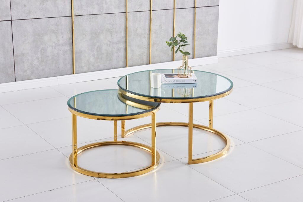 GIGOGNE table basse ronde miroir doré